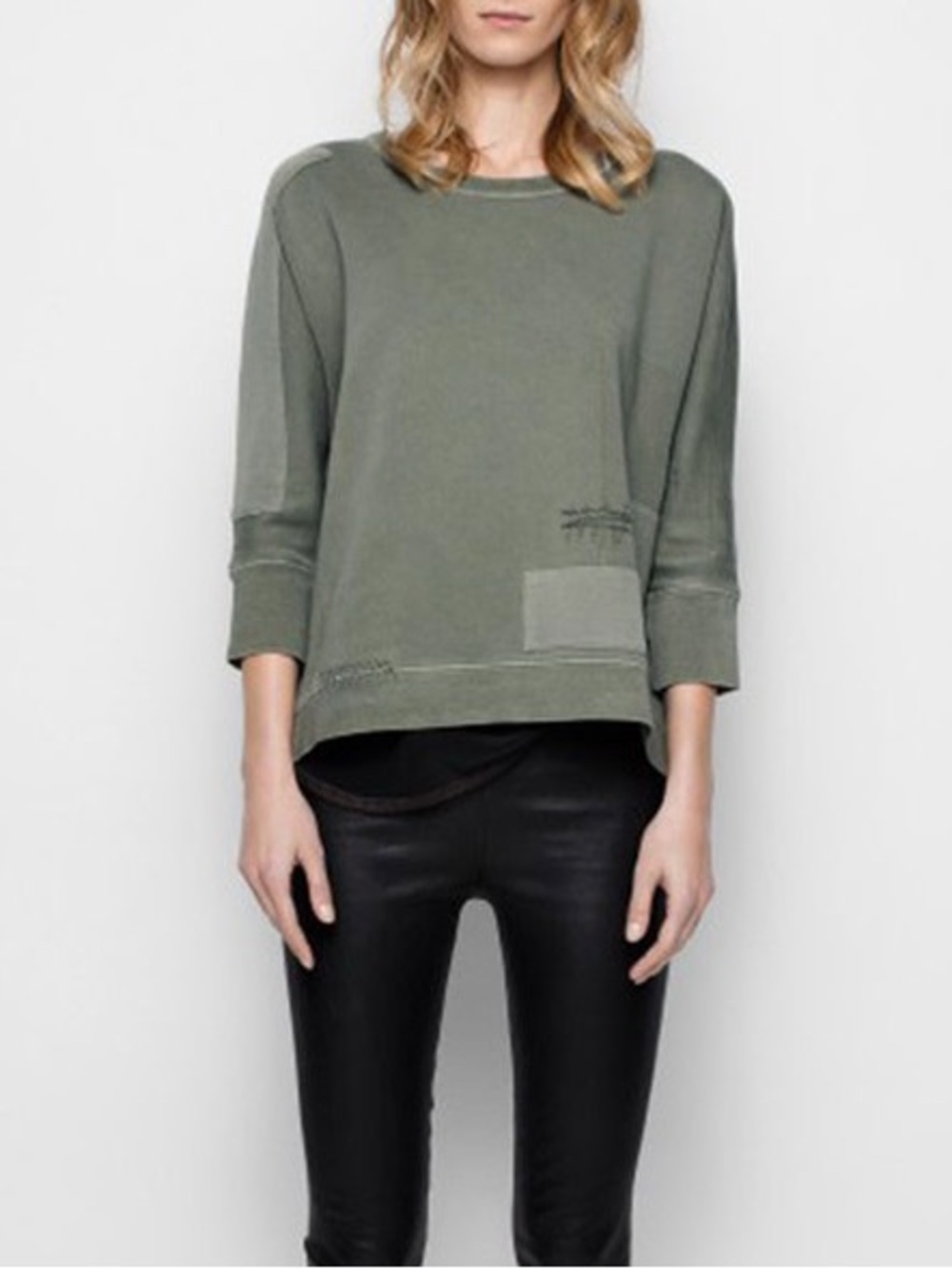 Zadig & Voltaire Athina Patch Overdyed  Sweatshirt  Green Size Medium